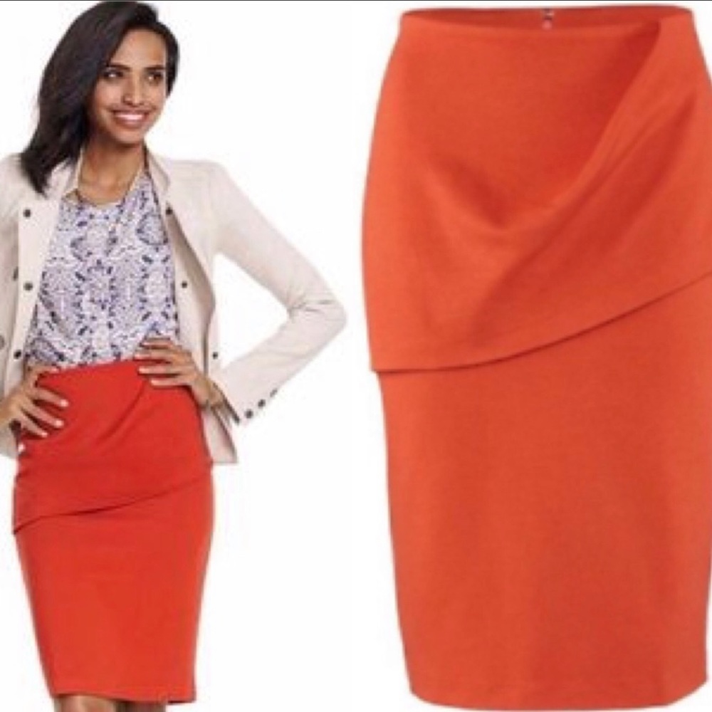 CAbi #3099 Orange Overlay Wrap Pencil Skirt Size 8